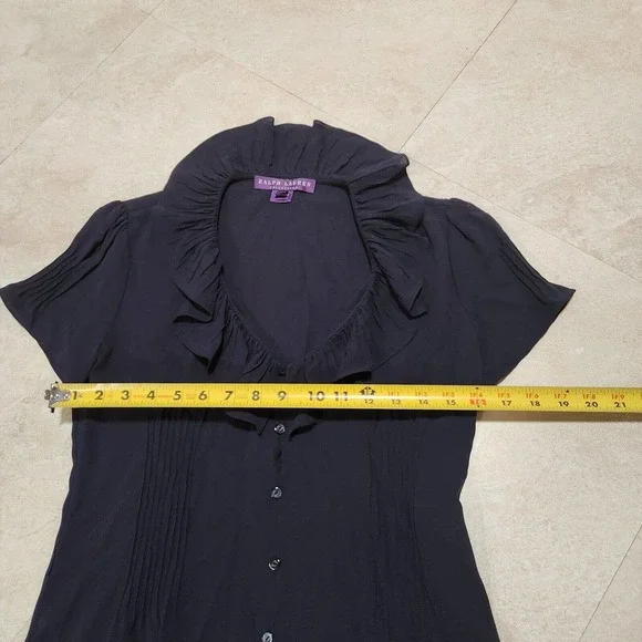 VTG Ralph Lauren Purple Label Womens 4 Blouse 100% Silk Button Up Top Union Made